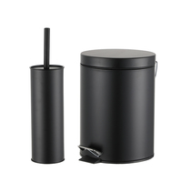 Ensemble poubelle et brosse de toilette en acier inoxydable noir pour salle de bain