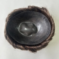 Expédition immédiate : Toupet court pour homme en PU, demi-nœud inversé, brun clair, respirant, cheveux indiens de haute qualité, robuste et durable
