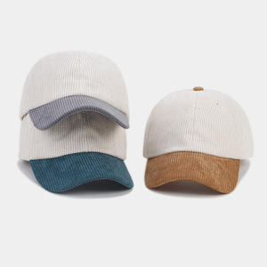 Toptan özelleştirilmiş Logo Vintage Beisbol 6 Panel düz 2 ton Gorras De Pana beyzbol şapkası işlemeli kadife baba şapka - Product Image 3