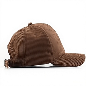 Casquette de baseball unisexe en velours côtelé marron uni à 6 panneaux avec fermeture à boucle réglable, chapeau décontracté pour adultes - Product Image 1