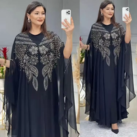 R-31 Élégant Luxe Aïd Modeste Ensemble Deux Pièces Grande Taille en Mousseline de Soie Perlé Abaya Longueur Plancher Col Rond pour Femme