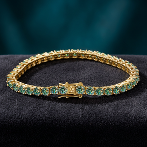 Adodo Fine Jewelry - Pulsera de Plata de Ley 925 con baño de Rodio, Cierre Invisible, Diseño con Moissanita Verde Oscuro VVS de 3 mm, Certificación GRA - Product Image 4