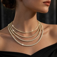 Collier tennis élégant et délicat en argent sterling 925 avec moissanite taille ronde de 2 à 6,5 mm, chaîne de bijoux fins pour femme, plaqué or et argent
