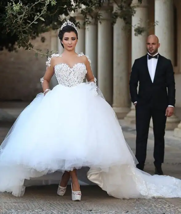 فساتين زفاف رائعة للعروس طويلة الأكمام 2021 تصميم الدانتيل زين a-line فساتين زفاف الأميرة