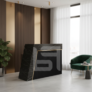 Mostrador de Recepción Moderno y Lujoso, Pequeño, para Salón de Belleza, Barbería, Gimnasio, Taller, Escuela, Hospital, Supermercado, Color Blanco Dorado - Product Image 3
