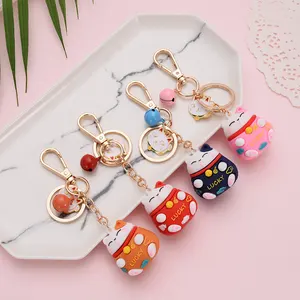 Lucky Cat Schlüssel bund mit Glocken Anhänger Japanisches Glück Lucky Beckoning Cat Maneki Neko Schlüssel ring Weiche Plastiktüte Charms Schlüssel ring