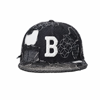 Nueva Llegada, Gorra Snapback Desgastada con Letra B Bordada, Camuflaje, Mezclilla, Unisex, Estilo Hip Hop Urbano, Venta al Por Mayor