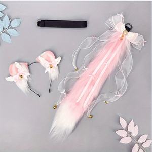 Conjunto de Orelhas de Animal para Cosplay] Conjunto de Tiara de Orelhas de Gato com Cauda de Raposa de Fada e Laço, Produto de Pelúcia Artificial - Product Image 2