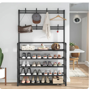 Fabricant Porte-manteau de couleur noire Organisateur d'entrée Style moderne Hall Tree avec étagère à chaussures Multi-fonction Hatstand - Product Image 4