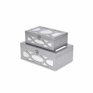 Set di due scatole di immagazzinaggio di gioielli in argento ovale specchio rotolo HMS Design - Product Image 3