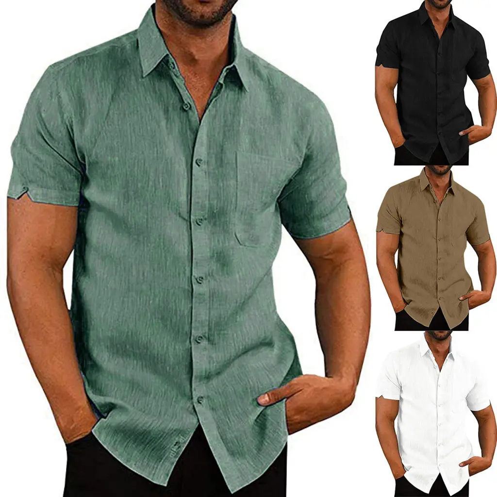 Everland OEM camicie tinta unita all'ingrosso camisa kaos pria camiseta de hombre casual estate manica corta camicie da uomo in cotone e lino