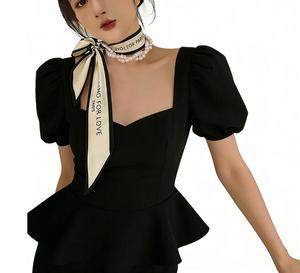 Pañuelo de seda 2 en 1 con lazo de perlas y gargantilla de perlas, accesorio de moda para vestidos - Product Image 1