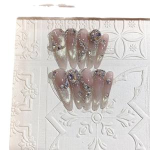 กระจกเปลือยโปร่งใสแบบลอกออกได้สีชมพูล้วนงานแฮนด์เมดแบบทำมือ10ชิ้นแบบกดติดเล็บสามารถลอกออกได้ - Product Image 3