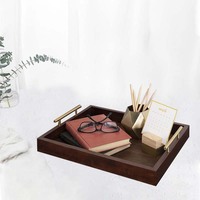 Plateau en bois décoratif brun noyer foncé Lipton avec poignées en métal doré pour l'artisanat du bois Boîtes en bois Signes muraux
