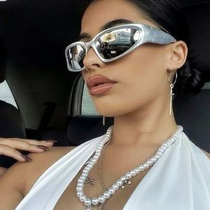 Lunettes de soleil ovales argentées style steampunk Y2K pour hommes et femmes, idéales pour le cyclisme et le sport – Vente en gros - Product Image 2
