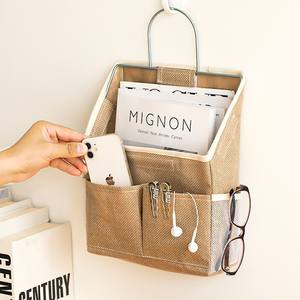 Sac de rangement rectangulaire en coton et lin avec crochet, organisateur de bureau pour montage mural, cuisine et usage domestique - Product Image 3