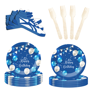 DAMAI Juego de Platos de Papel Personalizados Desechables con Temática de Fiesta de Cumpleaños Azul para Niños de 13 Años - Product Image 2