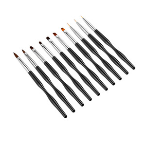 10Pcs Black Plastic Handle Nail Art Brush Kit Synthetic Fiber Hair Multifunctional Fine Liner Painting <b>Set</b> - Product Image 2