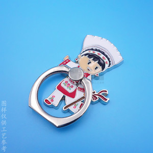 Dai Ethnic Girl Phone Ring Holder Zinc Alloy <b>Rotating</b> Desktop Support With Adhesive Back Sticker - Product Image 2
