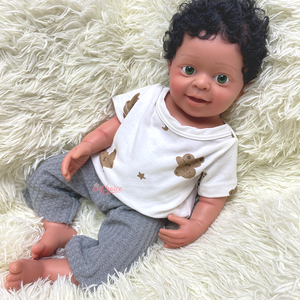 Poupée Bébé Fille Africaine Noire aux Cheveux Bouclés en Silicone, Poupée Interactive à Bouche Ouverte, Jouets pour Tout-Petits, Cadeaux de Noël - Product Image 1