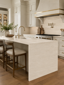 Vietnam Union Quartz Ivory Travertine Printed Quartz Artificial Big Slabs <b>Kitchen</b> Dining Bathroom <b>Table</b> Top Polished Modern - Product Image 2