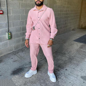 पुरुषों की S-3XL लंबी आस्तीन ठोस कॉर्डरॉय ने वसंत शरद ऋतु के आकस्मिक स्ट्रीटवियर फैशन के लिए शर्ट और पैंट के दो टुकड़े सेट - Product Image 3