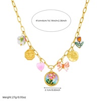 Ensemble de bijoux en acier inoxydable pour femmes, plaque ronde en émail rétro filigranée plaquée or raffiné, motif papillon, bracelet, collier