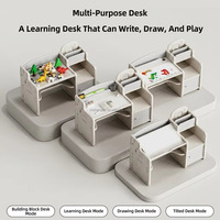 Ensemble de bureau et chaise multifonctionnel pour enfants Vsuch avec rangement, table de construction pour l'apprentissage et le dessin des tout-petits