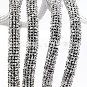 Cadena Decorativa de Aluminio con Malla de Diamantes de Imitación, 10 Filas, Redonda, Negra y Blanca, para Joyería DIY, Accesorios de Ropa, Correa de Hombro - Product Image 1