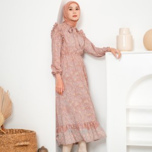 Robe élégante en laine imprimée Istanbul avec nœud sur le devant, idéale pour l'allaitement et le quotidien - Product Image 1