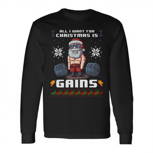 Tout ce que je veux pour Noël, c'est un t-shirt à manches longues Gains Santa Gym - Product Image 2