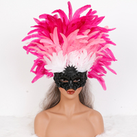 Masque vénitien noir mat personnalisé avec coiffe en plumes, masque de costume de mascarade Sunburst pour le carnaval, le festival de Mardi Gras