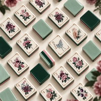 Nouvel ensemble de tuiles de mahjong américaines Bloom Table Luxury Vintage Fig and Rose, 160 tuiles, en acrylique premium gravé, motif botanique vert