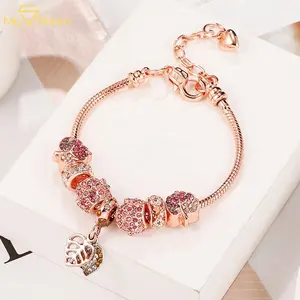 Rose Gold Plated Diamond Gemstone Heart Bracelet Women Leaf Femme Red Pink Ruby Gem Stone Big Bracelets Bangles Charm Bulk