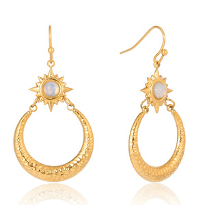 Drop <b>Earrings</b> Gold Tone Opal Star Sun Hammered <b>Moon</b> Pendant Geometric Design Stainless Steel Hook For Women Jewelry - Product Image 5