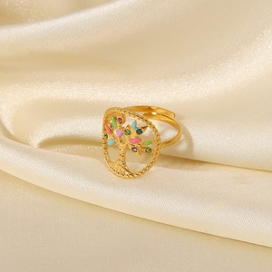 Wholesales Gold Plated Stainless Steel Enamel Jewelry Colorful Stone <b>Tree</b> Ring for Women - Product Image 5