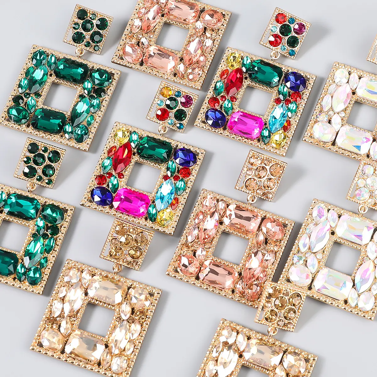Luxury Geometric Fashion Jewelry Large Square Colorful Crystal Rhinestone Statement Drop Earrings For Women 2022