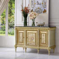 Luxe français Antique quatre portes tiroir feuille d'or doré sculpté peinture à la main buffet salon Console Table Buffet armoire