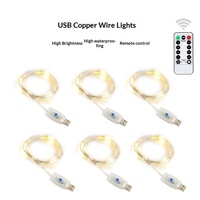 Guirlandes lumineuses de Noël à 8 fonctions, fil de cuivre USB, 10 mètres, 100 LED, télécommandées, indice de protection IP44