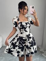 Robe Courte Camisole Élégante à Imprimé Floral pour Femme, Décontractée, Écologique, Respirante, Tricotée, Infroissable, Printemps Été Automne