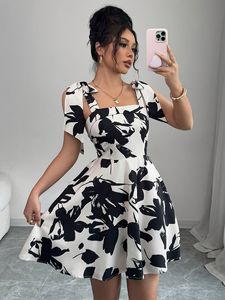 Robe courte élégante pour femmes, imprimé floral intégral, décontractée, écologique, respirante, printemps été automne, impression numérique - Product Image 4