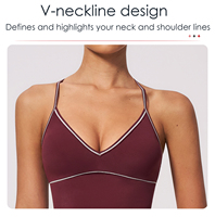 Débardeur de sport personnalisé à col en V avec passepoil contrastant et dos en Y, avec coussinets de soutien-gorge amovibles, en nylon brossé, pour fitness et gym, style halter, fabricant