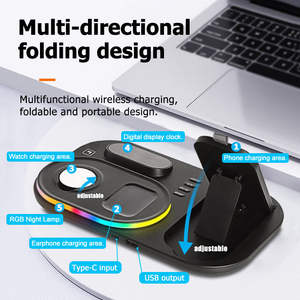 Horloge numérique LED 4 en 1 Station de charge sans fil pliable <span class=keywords><strong>Support</strong></span> de station d'accueil pour <span class=keywords><strong>Samsung</strong></span> iPhone 15 14 13 12 11 Max Pro Charger Holder - Product Image 5