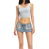 Short en jean à taille haute, design aéré, respirant, séchage rapide, jupe ultra-courte, élasticité élevée, bas évasé, décontracté pour l'été