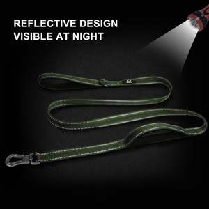 Twoear 6Ft 1In Laisse de chien verte solide avec 2 poignées rembourrées, contrôle supplémentaire de la poignée de trafic, double poignée souple confortable, Auto - Product Image 5