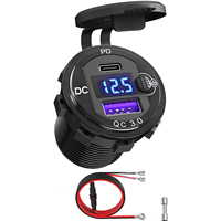 Chargeur de voiture USB PD QC3.0 avec voltmètre et bouton marche/arrêt, prise de courant 12V pour voiture, chargeur USB pour UTV, bateau, moto