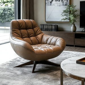 เก้าอี้พักผ่อนหนังแท้ดีไซน์หรูหราทันสมัย หมุนได้ ออกแบบตามหลักสรีรศาสตร์ พร้อมพนักพิงหุ้มบุ สำหรับห้องนั่งเล่น เฟอร์นิเจอร์ตกแต่งบ้าน - Product Image 6