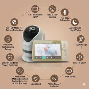 KT-627W 5.5 Inch IPS Screen Dual Mode Audio Baby Monitor 5000mAh Battery WiFi 2.4GHz Two-Way AI Auto Tracking Camera Pet Camera - Product Image 3