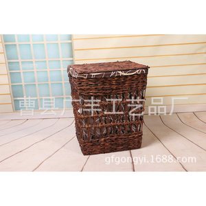 Cesto de ropa de mimbre con tapa, rectangular, marrón, tipo vertical, para guardar ropa en el cuarto de lavandería - Product Image 2