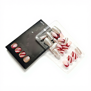 <span class=keywords><strong>Uñas</strong></span> postizas <span class=keywords><strong>elegantes</strong></span> de acrílico, cortas, cuadradas y ovaladas, color rojo navideño con brillantina plateada y copos de nieve, 24 piezas, pre-prensadas y duraderas. - Product Image 6
